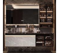 Tocador de baño de madera maciza con fregadero integrado y espejo antivaho inteligente LED