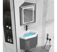 Tocador de baño esquinero con fregadero y botiquín LED, combo de lavabo montado en la pared para el hogar y la cocina