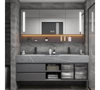 Tocador de baño montado en la pared con fregadero, cajones y espejo antiniebla LED inteligente