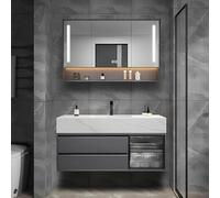 Tocador de baño montado en la pared con fregadero, cajones y espejo antiniebla LED inteligente