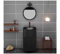 Tocador de baño pequeño de 17 pulgadas con fregadero, armario de lavabo independiente, mueble de baño de hierro forjado de estilo industrial y lavabo con drenaje y grifo de agua fría y caliente