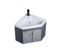 Tocador de baño pequeño de esquina con fregadero, tocador flotante con grifo y drenaje para espacios pequeños, armario de baño moderno