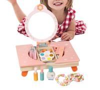 Tocador De Juguete Mesa De Maquillaje Plegable De Madera Con Espejo | Juego De Imitación Para Niños Con Peine Y Cosméticos Para Cumpleaños Navidad Casa Y Estudio De Belleza