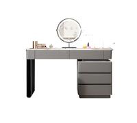 Tocador de madera maciza con espejo y mesa de tocador con iluminación con armario lateral reversible y asas ocultas, ideal para espacios pequeños, aparadores y taburetes de tocador (gris, 31.5