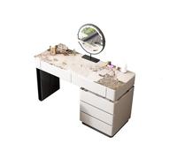 Tocador de madera maciza con espejo y mesa de tocador con iluminación LED, armario lateral reversible y asas ocultas. Perfecto para taburetes de tocador, aparadores y espacios pequeños (gris, 31.5