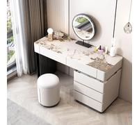 Tocador de madera maciza con espejo y mesa de tocador con iluminación LED con armario lateral reversible y asas ocultas. Perfecto para taburetes y aparadores en espacios pequeños. Gris 31.5 pulgadas.