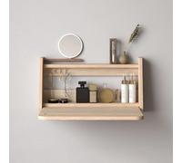 Tocador de madera montado en la pared con espejo para dormitorio, tocador pequeño para mujeres y niñas, dormitorio y sala de estar, roble oscuro, 40 x 30 x 37 pulgadas, diseño de ahorro de espacio