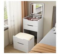 Tocador de maquillaje compacto con luces LED, 3 modos de color, tocador que ahorra espacio para mujer, consola moderna de dormitorio con taburete, estación de maquillaje asequible.