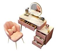 Tocador de Maquillaje con 3 Espejos iluminados Ajustables y Taburete, Juego de tocador con cajón de Madera Maciza, gabinete de Almacenamiento de Maquillaje para Joyas, Mesa de tocador para Dormitorio