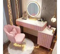 Tocador de Maquillaje Con 5 Cajones, Espejo y Luces LED - 3 Modos de Iluminación - Escritorio Multifuncional