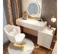 Tocador de maquillaje con espejo, juego grande que incluye cajones y taburete, gabinete de maquillaje para dormitorio, diseño elegante para organizar y mostrar cosméticos
