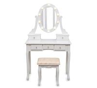 Tocador de Maquillaje Con Espejo Ovalado y Luces LED, Con Taburete, Blanco | Cinco Cajones Espaciosos, Iluminación De 3 Colores, 75*40*140cm, Ideal Para Dormitorio De Mujeres