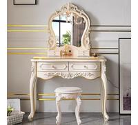 Tocador de Maquillaje, con Espejo y Luces LED con Brillo Ajustable,per la Camera da Letto Bianco in Legno(100cm Double Drawer)