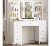 Tocador de Maquillaje con Iluminación LED, Espejo Grande HD, 7 cajones, 6 estantes, tocador de Maquillaje con luz, Vestidor del Dormitorio, Moderno