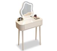 Tocador de Maquillaje con Luz LED | Mesa de Maquillaje Compacta con Cajones y Estante | Tocador Blanco Pequeño para Dormitorio | Mueble Moderno para Maquillaje, Ideal para Niña y Mujer(White Cloud,50c