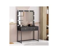 Tocador de maquillaje LED con espejo, elegante tocador para niñas y mujeres, 100 cm, color negro, para dormitorio, estación de belleza perfecta, diseño moderno