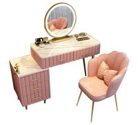 Tocador de maquillaje moderno con espejo LED y 3 modos, color rosa, con cajones de almacenamiento y armario lateral, 80 cm, perfecto para belleza y nización