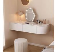 Tocador flotante montado en la pared, diseño de esquina que ahorra espacio con espejo y luz, pequeño tocador de baño de madera, instalación de montaje a la izquierda