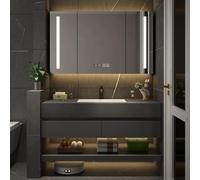 Tocador flotante para baño con espejo y fregadero inteligente que se desempaña, solución de almacenamiento montada en la pared para baños modernos