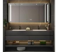 Tocador flotante para baño con espejo y fregadero inteligente que se desempaña, solución de almacenamiento montada en la pared para baños modernos