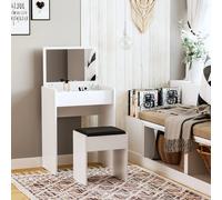 Tocador Homcom Con Espejo Plegable, Moderno, Con Taburete Y Compartmentos Para 10 Compartimentos, Mdf Blanco 60, 2 X 40, 2 X 79 cm BLANCO