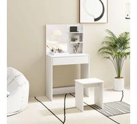Tocador Homcom De 3 Niveles Con Espejo Y Taburete a Juego, Tocador De Dormitorio En Aglomerado, 75 X 40 X 137 Cm, Blanco