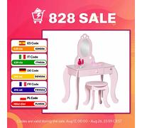 Tocador HOMCOM para niña con diseño de corazones - Taburete incluido - Dim. Cajón de 60L x 36L x 88H cm, espejo, MDF, rojo