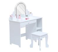 Tocador Infantil Con Espejo Iluminado: Tocador de Madera Con Cajón, Estantes Abiertos y Compartimentos, Tocador de Princesa Para Niñas de 3 a 9 Años, Ideal Para Dormitorio o Sala de Juegos, Blanca