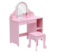 Tocador Infantil Con Espejo Iluminado: Tocador de Madera Con Cajón, Estantes Abiertos y Compartimentos, Tocador de Princesa Para Niñas de 3 a 9 Años, Ideal Para Dormitorio o Sala de Juegos, Rosa
