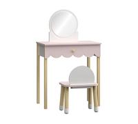[en.casa] Tocador de Maquillaje Infantil Vestnes con Taburete Conjunto de Mesa con Espejo, 1 Cajón y Silla Habitación Infantil Dormitorio Madera de Pino 93 x 56 x 36 cm - Rosa/Blanco