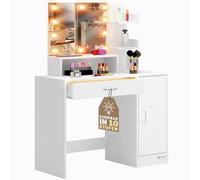 CASARIA® Tocador Maquillaje Espejo Iluminado Luces LED Regulables Escritorio Blanco Cajones Estantes Regalo Navidad Skin Care Autocuidado 140x90x40cm