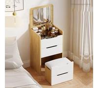 Tocador LED con espejo abatible, taburete oculto, cajones, parte superior de cristal y luces tricolores para maquillaje compacto, muebles de dormitorio