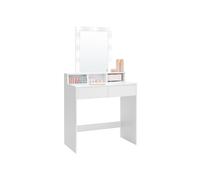 VASAGLE Tocador, Luces LED con Brillo Ajustable, Mesa de Maquillaje con Espejo, 2 Cajones y 3 Compartimentos, Moderno, Blanco RDT114W01