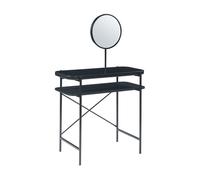 [en.casa] Tocador de Maquillaje Hjelmeland con Espejo Redondo Mesa de Maquillaje con Estante Inferior Acero MDF Tablero de Cristal 129 x 80 x 44 cm - Negro