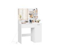 VASAGLE Kailyn Colección - Tocador con Espejo LED, con Regleta de Enchufes, Gabinete con 2 Estantes Ajustables, 1 Cajón, 2 Estantes Abiertos, Estilo Moderno, Blanco RDT138W01