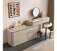 Tocador moderno y simple de madera maciza, tocador de esquina integrado con armario de cubo para almacenamiento de dormitorio (blanco lechoso, 120 x 120 cm)