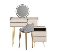 Tocador retráctil de pizarra, mesita de noche, todo en uno, minimalista con espejo iluminado vertical y cajones, mesa de maquillaje con patas de metal (C, 80 cm)