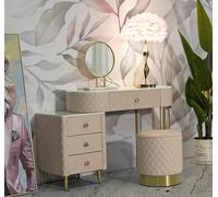 Tocador Taquari, Mesa de tocador, Estación de Maquillaje, Mueble Consola, 120x40 h75 cm, Rosa y Oro
