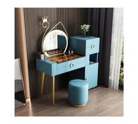 Tocador Tocador grande con cajones, espejos y taburetes, moderno juego de tocador de maquillaje con gabinete de almacenamiento, tocador de maquillaje for dormitorio Armario de maquillaje(Blue set)