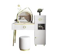 Tocador Tocador grande con cajones, espejos y taburetes, moderno juego de tocador de maquillaje con gabinete de almacenamiento, tocador de maquillaje for dormitorio Armario de maquillaje(White set)