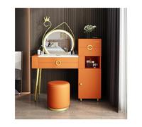 Tocador Tocador grande con cajones, espejos y taburetes, moderno juego de tocador de maquillaje con gabinete de almacenamiento, tocador de maquillaje for dormitorio Armario de maquillaje(Orange set)