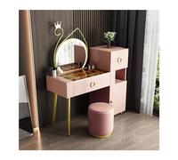 Tocador Tocador grande con cajones, espejos y taburetes, moderno juego de tocador de maquillaje con gabinete de almacenamiento, tocador de maquillaje for dormitorio Armario de maquillaje(Pink set)