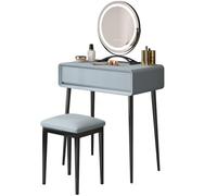 Tocadores Maquillaje Moderno con Luz y Cajones Estable Tocador para Dormitorio con Taburete Tapizado y Asas Ocultas, Luz de 3 Colores Ajustable, para Mujeres(Gray 02,23.62in/60cm)