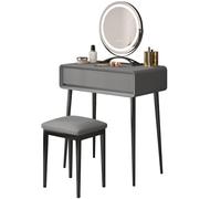 Tocadores Maquillaje Moderno con Luz y Cajones Estable Tocador para Dormitorio con Taburete Tapizado y Asas Ocultas, Luz de 3 Colores Ajustable, para Mujeres(Gray 03,23.62in/60cm)