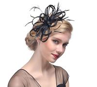 Tocados for mujer, con plumas y cinta, for cóctel, boda, novia, iglesia, sombreros Fedora(Black)