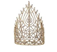 Tocados for Mujer,Joyería for el Cabello Corona Tiaras for Mujer Concurso de Belleza Corona Concurso de Diamantes de Imitación Coronas Altas Banda de Contorno de Ajuste de Cristal Miss Big Tiara(Gold)