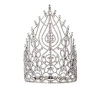 Tocados for Mujer,Joyería for el Cabello Corona Tiaras for Mujer Concurso de Belleza Corona Concurso de Diamantes de Imitación Coronas Altas Banda de Contorno de Ajuste de Cristal Miss Big Tiara(Silve