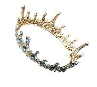 Tocados for Mujer,Joyería for el Cabello Corona Tiaras for Mujer Corona de Boda de Cristal Azul Tiaras Reales Rosa Rojo Negro Diadema Redonda Accesorios de joyería for el Cabello de Novia(Blue)