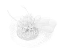 Tocados para mujer, para fiestas de té, diadema, sombrero, malla, plumas, pasador para el pelo para bodas, cócteles e iglesias, compatible con accesorios de moto, mujer (blanco, talla única)