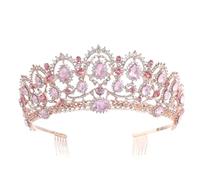 Tocados para mujeres, joyería de cabello tiaras de corona para mujeres color de oro rosa champán vintage barroque reina joyas para cabello tiaras coronas coronas diadro diadema de diablo nupcial